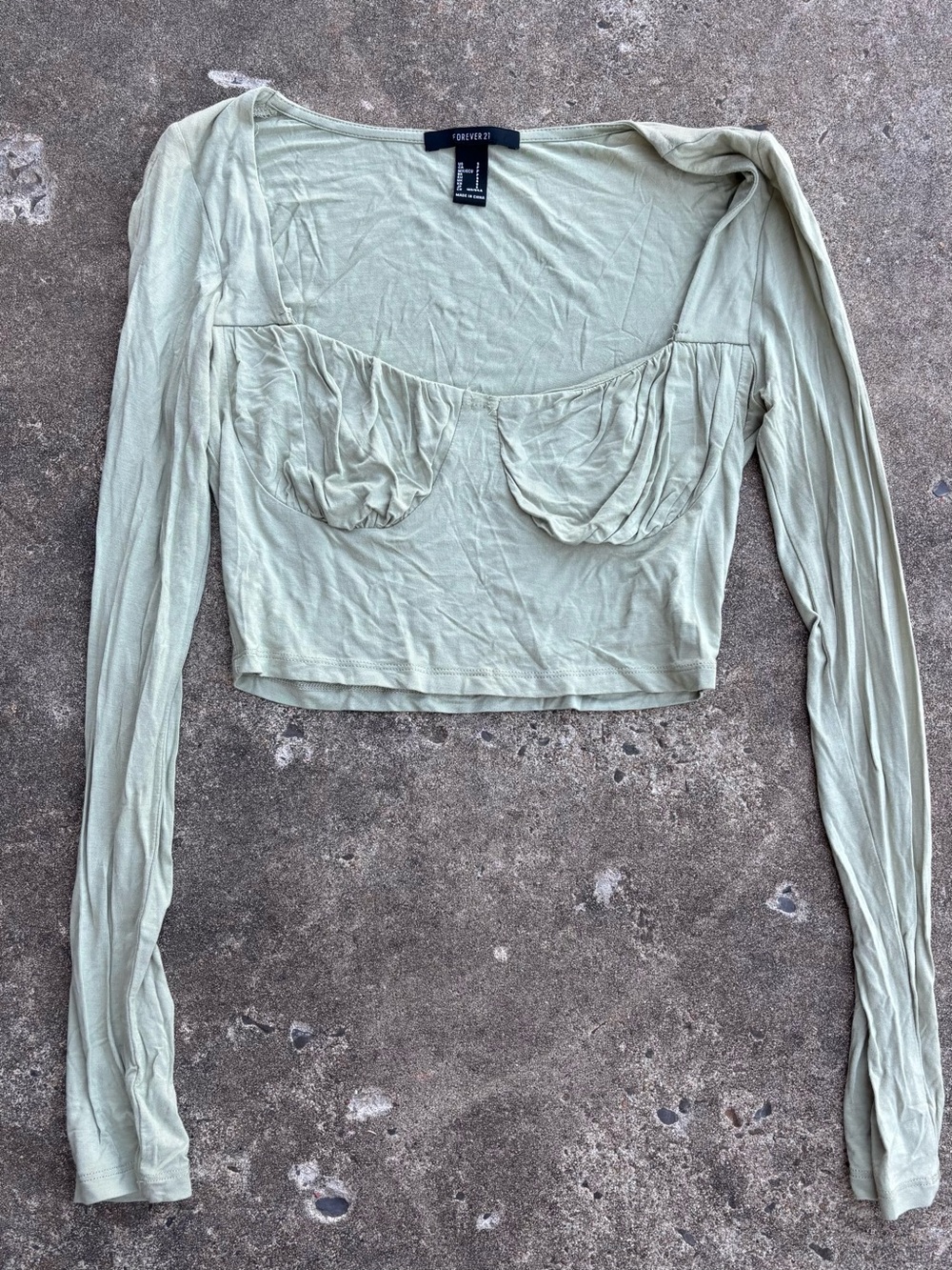 Forever 21 Light Sage Long-Sleeve Cropped Scoop Top